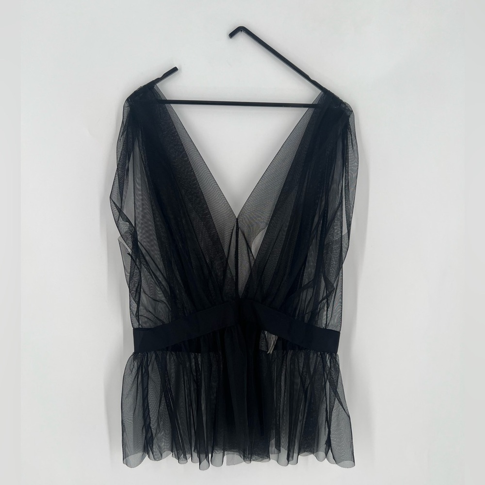 Pinko Black Tulle Sheer Overlay Romantic Goth Organza Top Blouse Vest